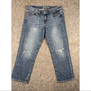 American Eagle Ripped Jeans Womens 10 Regular Blue Denim Cropped Boy Fit Stretch